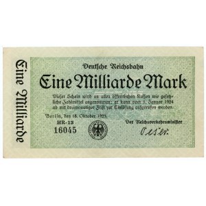 Germany - Weimar Republic Prussia Deutsche Reichsbahn 1 Milliarde Mark 1923