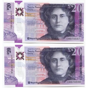 Scotland 2 x 20 Pounds 2019 - 2021 (ND) Consecutive Numbers