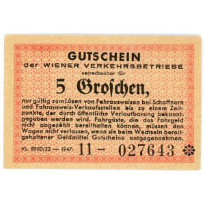 Austria Wiener Verkehrsbetriebe 5 Groschen 1947