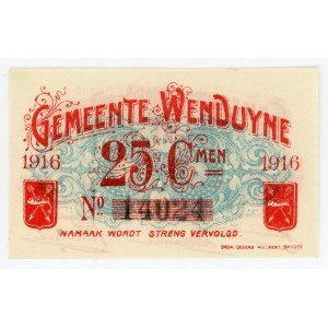 Belgium Wenduyne 25 Centimes 1916 Emergency Banknote