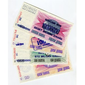 Bosnia & Herzegovina Lot of 4 Banknotes 1992 - 1993