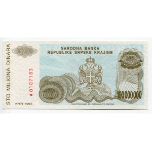 Croatia Serb Republic of Krajina 100000000 Dinara 1993