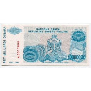 Croatia Serb Republic of Krajina 5000000000 Dinara 1993