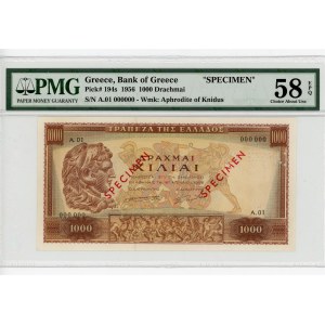 Greece 1000 Drachmai 1956 Specimen PMG 58