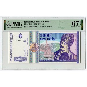 Romania 5000 Lei 1992 PMG 67 EPQ