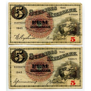 Sweden 2 x 5 Kronor 1943