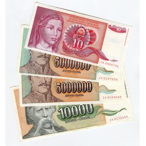 Yugoslavia Lot of 4 Banknotes 1993