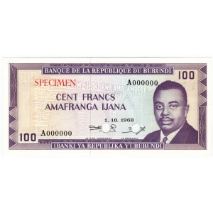 Burundi 100 Francs 1968 Specimen