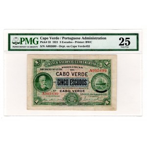 Cabo Verde 5 Escudos 1921 PMG 25