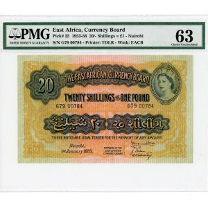 East Africa 20 Shillings / 1 Pound 1955 PMG 63 Choice Uncirculated