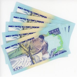 Saint Thomas & Prince 5 x 1000 Dobras 1993 With Consecutive Numbers