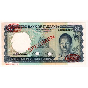 Tanzania 20 Shillings 1966 (ND) Specimen
