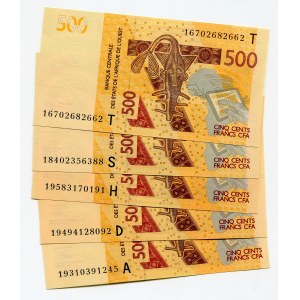 West African States 5 x 500 Francs 2012 A - D - H - S - T Different Series
