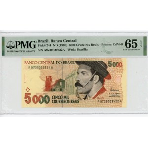 Brazil 5000 Cruizeiros 1993 (ND) PMG 65 EPQ Gem Uncirculated