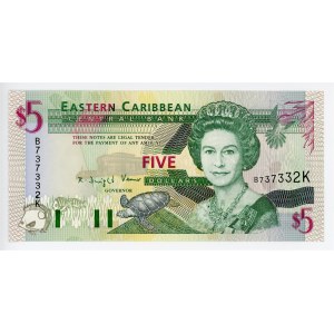 East Caribbean States Saint Kitts 5 Dollars 1993 (ND) K