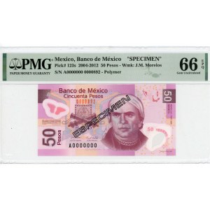 Mexico 50 Pesos 2005 PMG 66 EPQ SPECIMEN