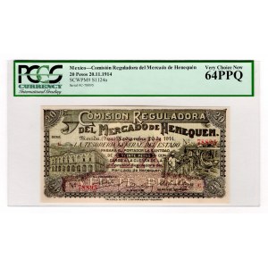 Mexico Comision Reguladora del Mercado de Henequen 20 Pesos 1914 PCGS 64 PPQ