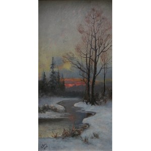 A.N.(XIX/XX w.), Pejzaż zimowy z zachodem słońca