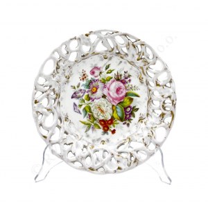 Ažurový talíř s květinovým dekorem, Pirkenhammer