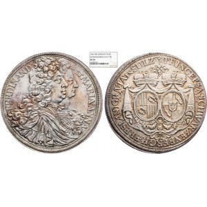 Ferdinand Wilhelm Eusebius & Maria Anna, 1 Thaler 1696, MM, NGC AU 58