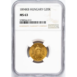 Franz Joseph I., 20 Korona 1894, KB, Kremnitz, NGC MS 63