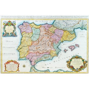 [Mapa Hiszpanii i Portugalii].Sanson G., Jaillot A.-H. [wyd], „L’Espagne divisée en tous ses Royaumes et Principautés...”, 1692 r.