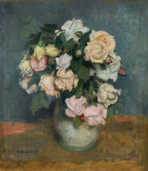 Alfons Karpiński (1875 Rozwadów - 1961 Kraków), Alfons Karpiński | Bukiet różnokolorowych róż w wazonie