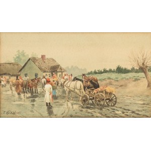 Kajetan Kosinski (1847 Lužany v Bukovine - 1935 Ľvov), Kajetan Kosinski | Pred hostincom