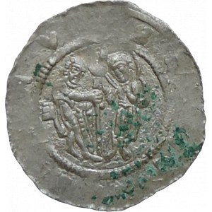 Vladislav II. 1140-1172, denár Cach 587 na rubu otočené písmeno E vlevo