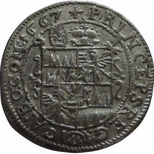 Olomouc biskupství, Karel II. Liechtenstein 1664-1695, 3 krejcar 1667 SV-317 R