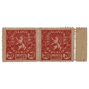 ČSR 1918-1939, kolek 20 hal. 1919 k označení prvních československých bankovek