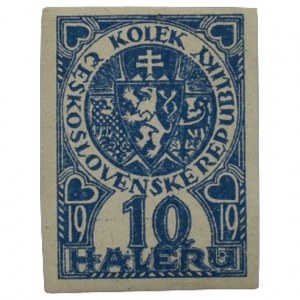 ČSR 1918-1939, kolek 10 hal. 1919 k označení prvních československých bankovek