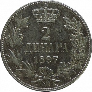 Srbsko, Alexandr I. 1889-1902, 2 Dinár 1897 Ag