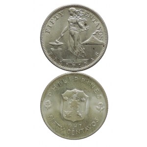 Filipíny, 50 centavos 1944 Ag + 50 centavos 1947 Ag Mac Arthur 2ks