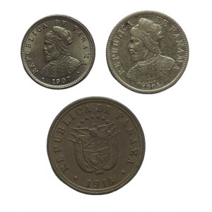 Panama, 5 centimos 1904 Ag + 2 1/2 centimos 1916