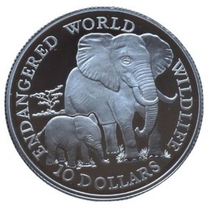 Cookovy ostrovy, 10 dolar 1990 - Slon africký