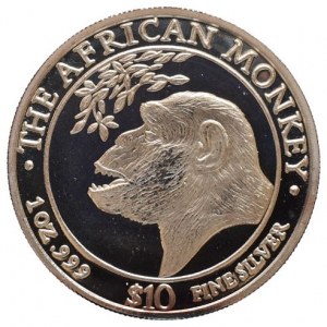 Somálsko, 10 dolarů 1998 - hlava opice