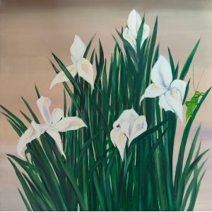 Barbara Młynik-Szilke, White Irises and Grasshoppers.