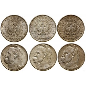 Polsko, sada: 3 x 10 zlatých, 1935, 1936, 1937, Varšava