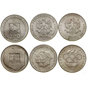 Poland, set: 3 x 200 gold, 1974, 1975, 1976, Warsaw