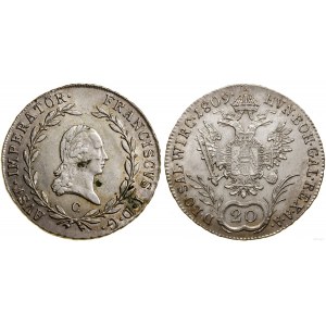 Rakúsko, 20 krajcars, 1809 C, Praha
