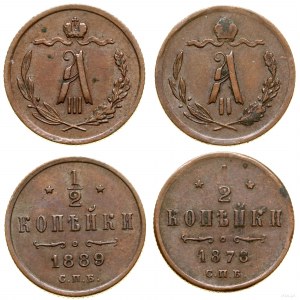 Rosja, zestaw: 2 x 1/2 kopiejki, 1878 i 1889, Petersburg