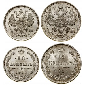 Rosja, zestaw: 10 kopiejek 1915 i 15 kopiejek 1914, Petersburg