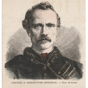 SIERAKOWSKI Zygmunt. Portrét generála Zygmunta Sierakowského, pseud. Dolęga; farba dreva, podľa fotografie Nadara (Feliks Tournachon)