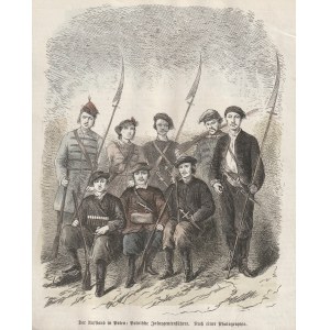 [POVSTALEČTÍ DŮSTOJNÍCI]. Skupinový portrét povstaleckých důstojníků, 1863; dřevo. barevný.