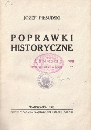 PIŁSUDSKI Józef. Historical corrections...