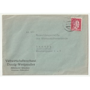 GDAŃSK. Firmenkarte des Viehwirtschaftsverbands Danzig-Westpreußen - Zweigstelle Grudziadz an die Verwaltung des Wirtschaftsverbands in Danzig.