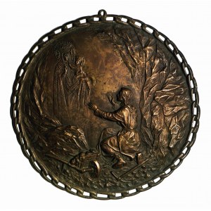 SYBERIA. Vision eines Exilanten in Sibirien nach Grottger. Bronzemedaillon, 320 mm Durchmesser, Gewicht 2,346 Gramm. 2. Hälfte des 19. Jahrhunderts. Zustand bdb. Selten.
