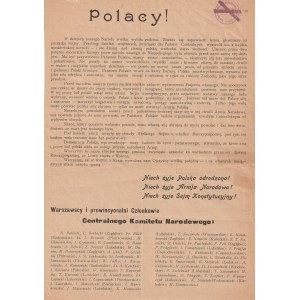 Národní výbor CENTRAL. Provolání členů Ústředního národního výboru z 5. listopadu 1916, mezi signatáři byli Norbert Barlicki a Stanisław Thugutt; deklarovalo radost nad vítězstvím Centrálních mocností a naději na obnovení Polska.