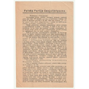 POLISH SOCIALIST PARTY. Proclamation of February 1918 about the threat of a new partition of Poland as a result of the peace treaty between Germany and Austria-Hungary and the Ukrainian People's Republic in Brest on 9.02.1918, under which within the borde